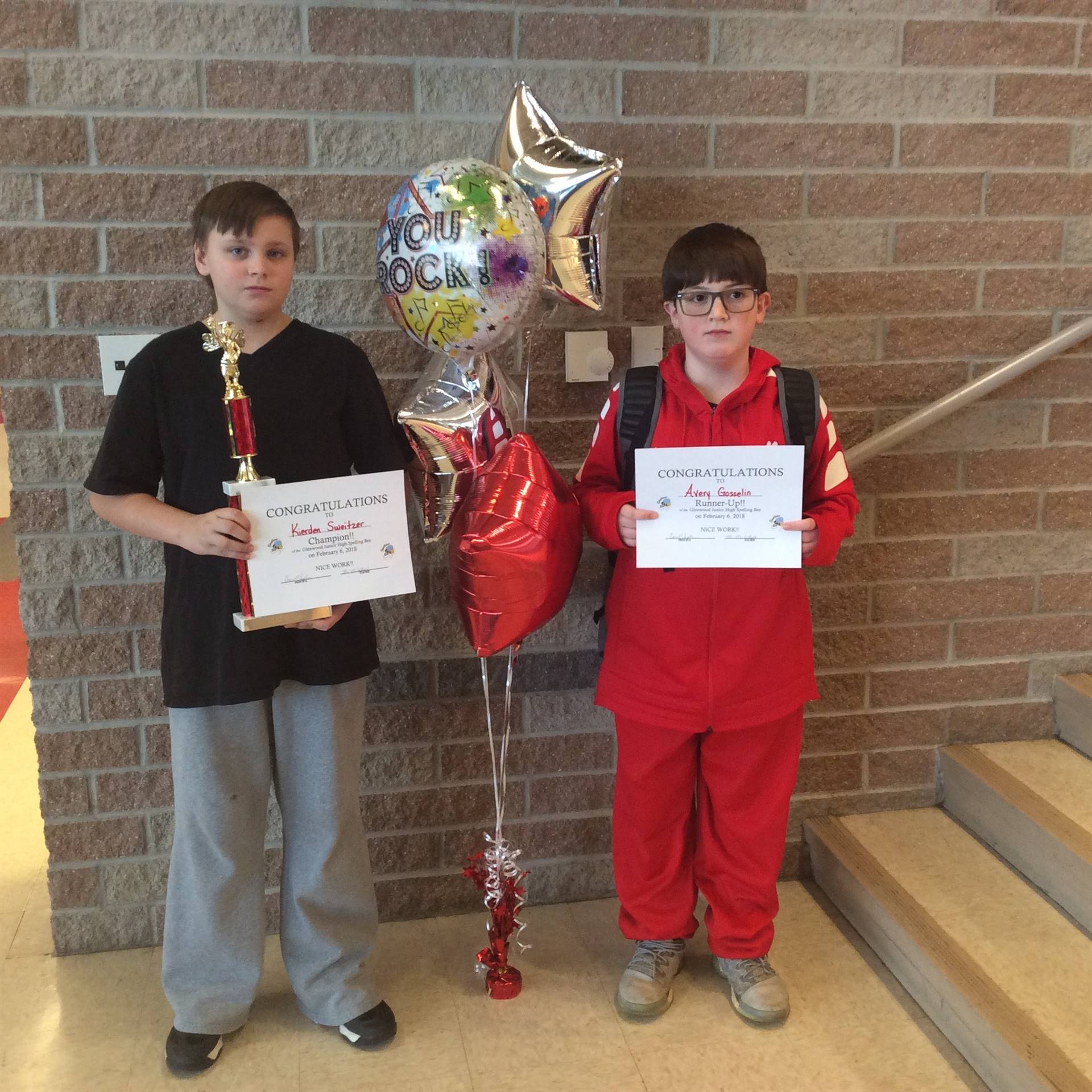 Avery Gosselin & Kierden Sweitzer - Jr. High Spelling Bee Winners (2018)